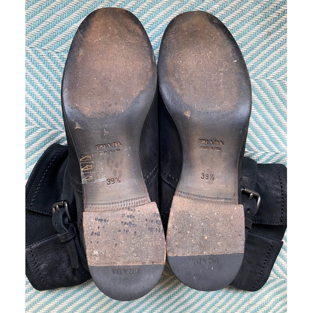 PRADA Black Leather Moto Style Ankle Boots - Picture 5 of 16
